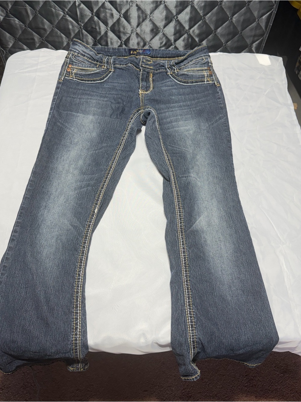 "Vintage Y2K Angels Jeans Low Rise Flare Bootcut Contrast Stitch Junior Size 17"